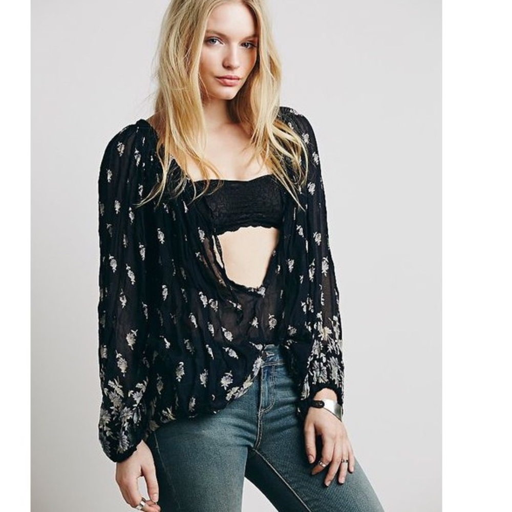 Free People Drippy pattern pintucks blouse XS/S